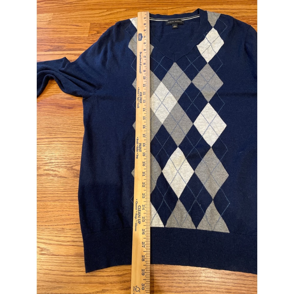 Banana Republic Mens Sweater Large Navy Blue Argyle V-Neck Cashmere Blend Preppy - Picture 8 of 9